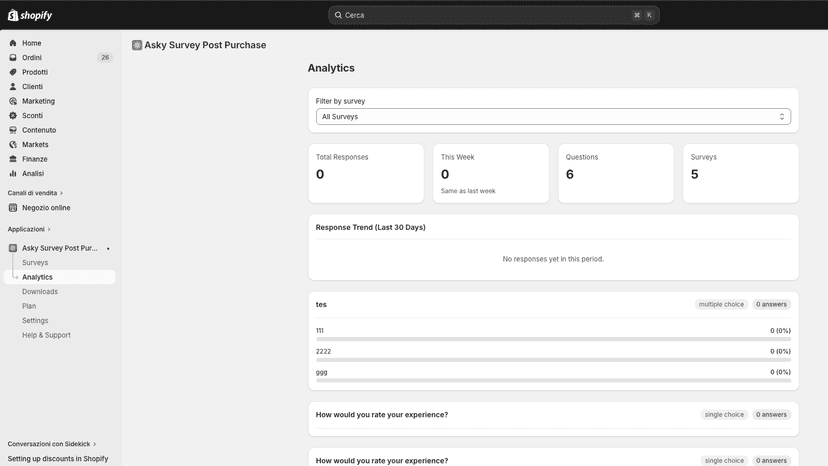 Analytics dashboard with response rate and 7-day trend