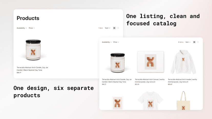one listing, clean catalog
