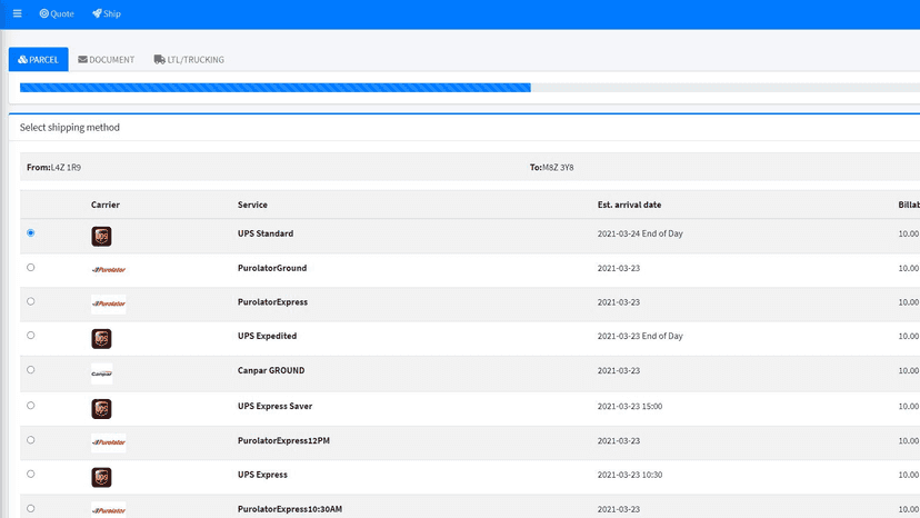 Compare shipping rates on the same page