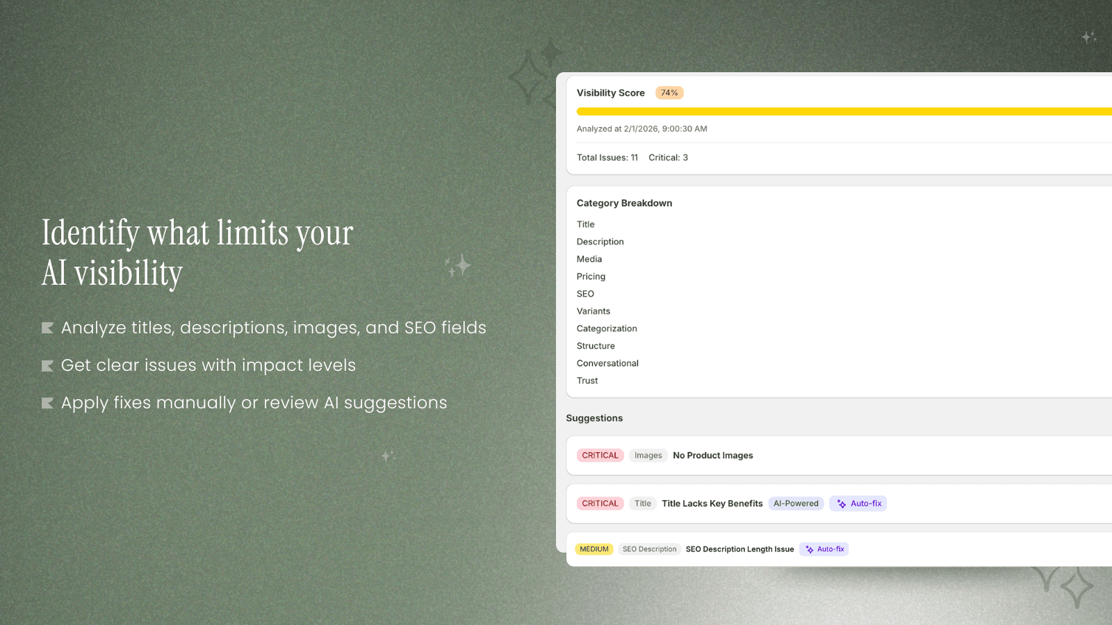 Product optimization insights and AI visibility improvements