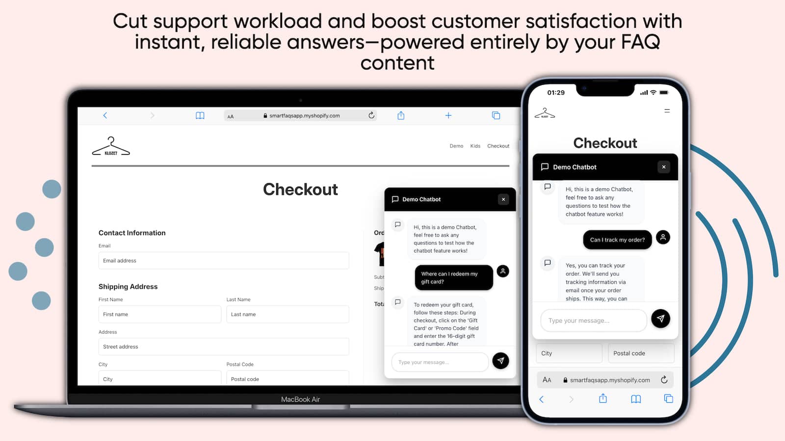 Demo website showing how the Smart FAQs Chatbot looks and works.