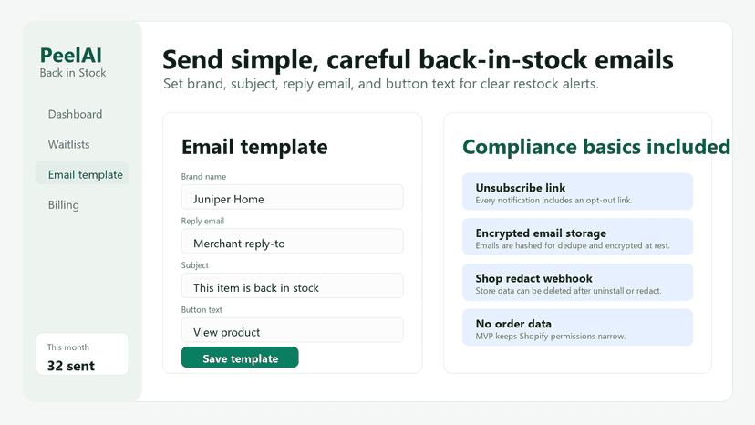 Email template editor for back in stock alerts