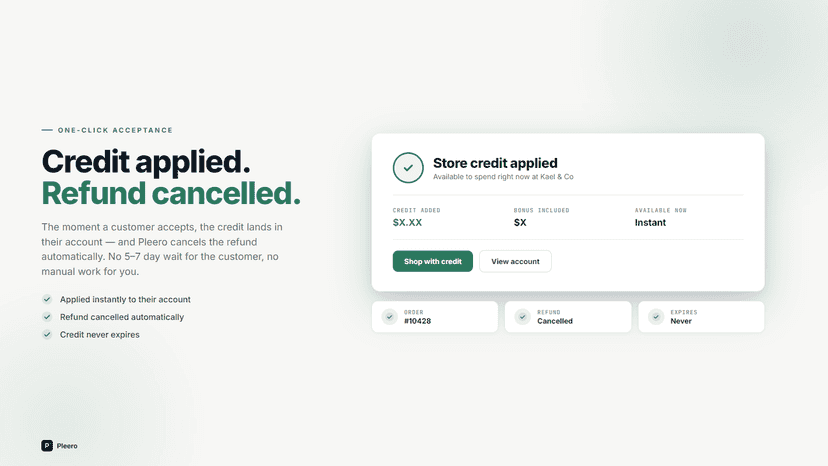 Store credit confirmation shown to customer after acceptance