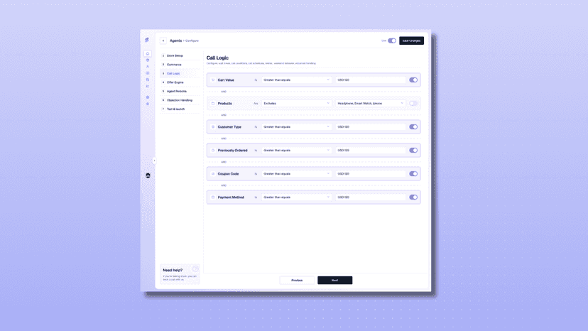 Configure Smart Call Rules – Set triggers by cart value, product