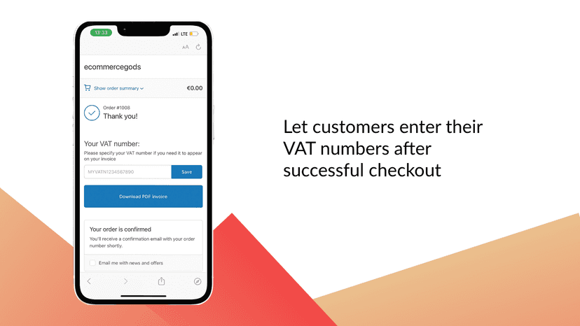Let customers enter their VAT numbers after successful checkout
