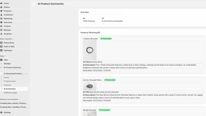 AI generated product titles and descriptions in Shopify admin