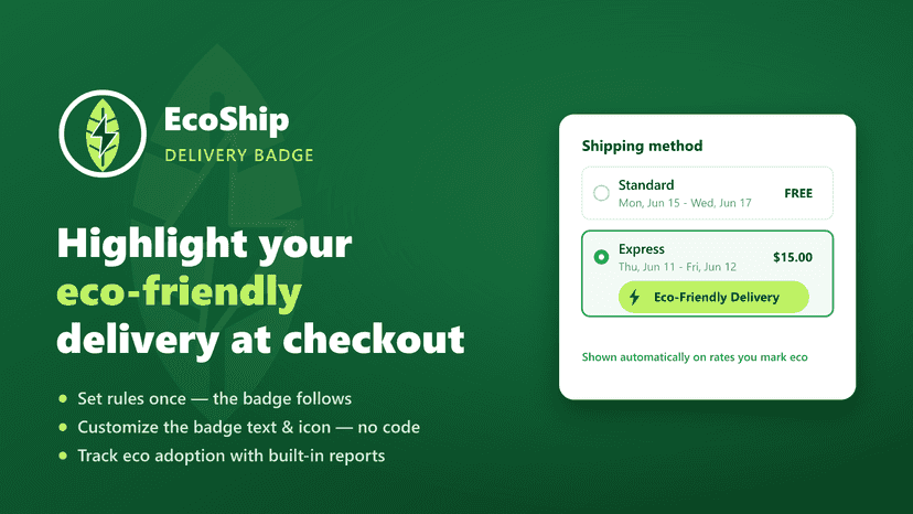 badge at checkout, rules, customization, reports, CSV export