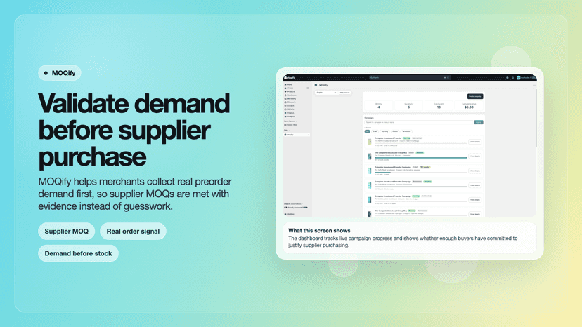 MOQify dashboard showing campaign progress and results