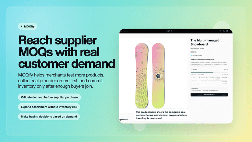 MOQify feature image showing a pre-order campaign for supplier M