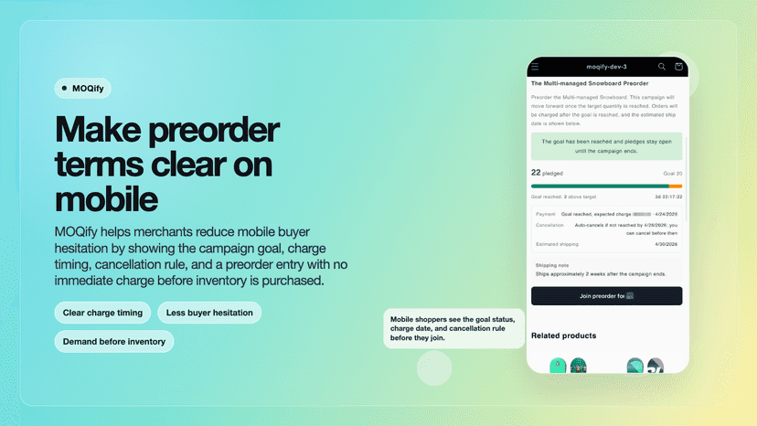 MOQify helps merchants reduce mobile buyer hesitation by display