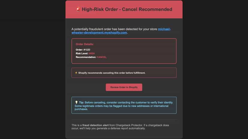 High risk order email notification