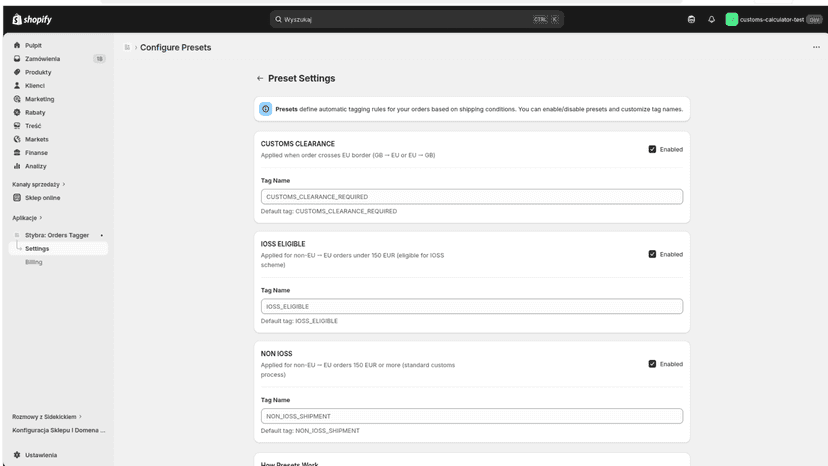 Configure Presets