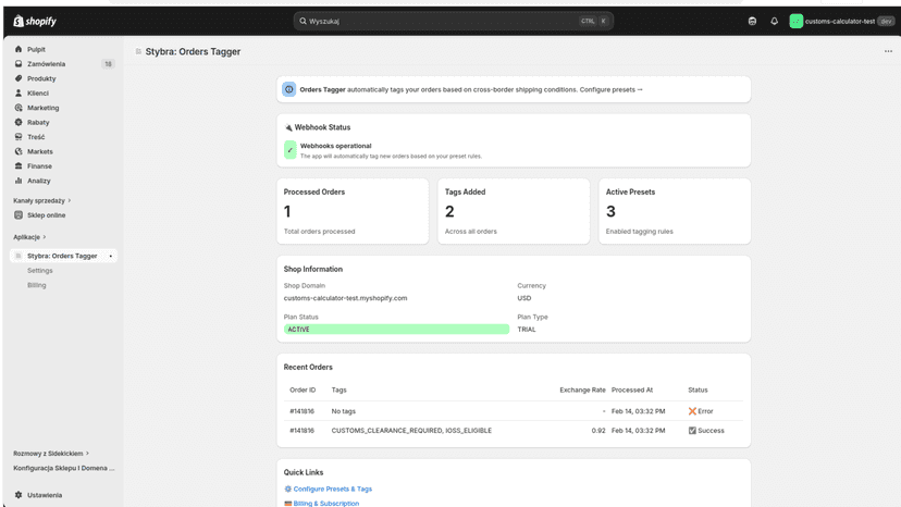 Orders Tagger Dashboard