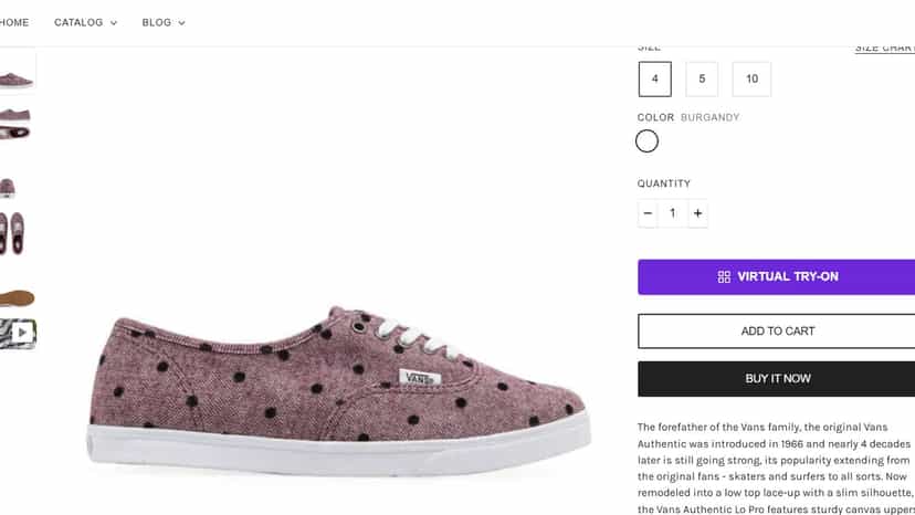 Product page with a Virtual Try-On button next to Add to Cart