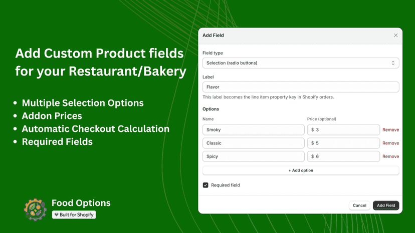 Add Custom Product Fields For Restuarants/Bakery