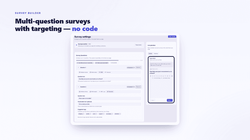 Survey builder with question types and live preview