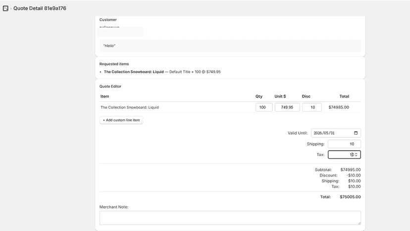 Quote details and pricing