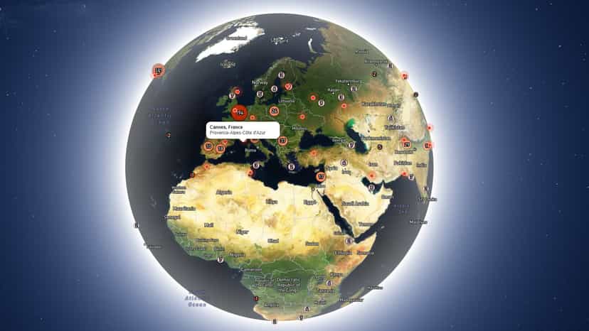 Visitor locations displayed across Europe and Africa