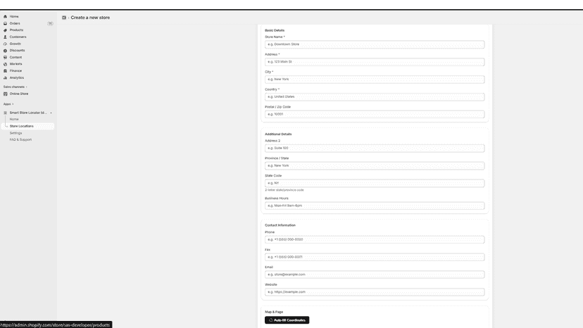 Admin: Create/Edit Store form