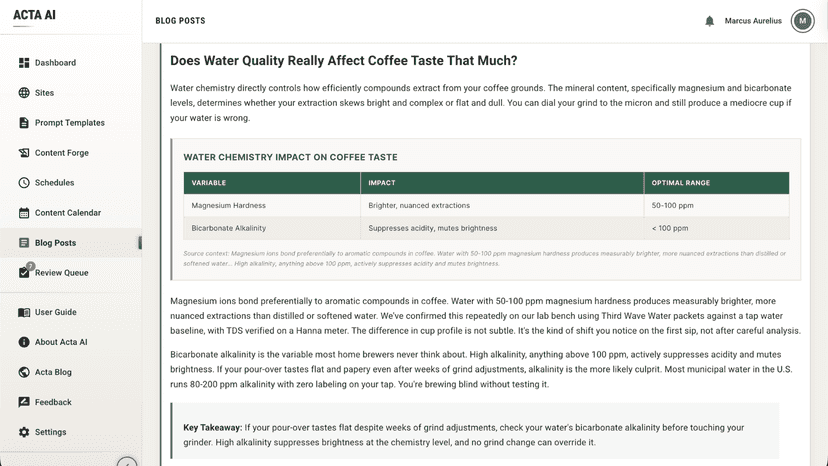 Blog post with auto-generated data comparison table