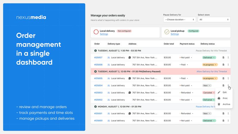 Manage deliveries and takeouts (pickups) with ease
