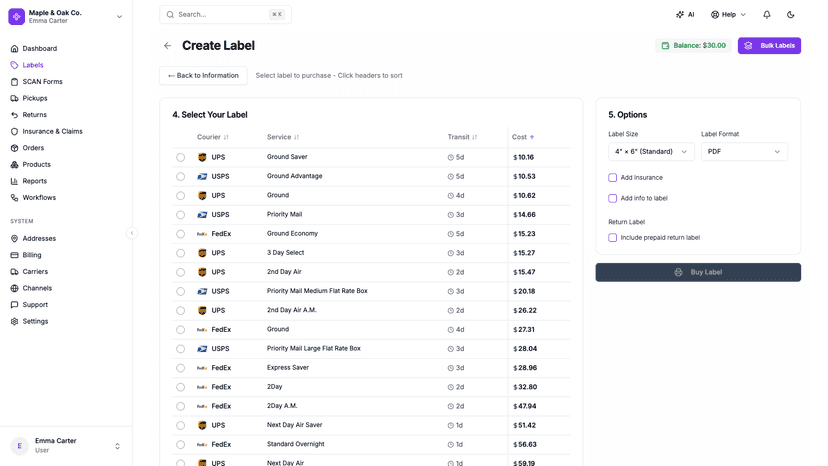 Comparing shipping rate instantly