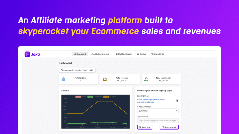 Affiliate Program Shopify app - dashboard