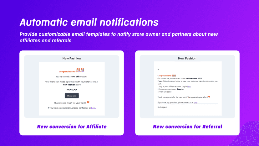 Affiliate Program Shopify app - customize email