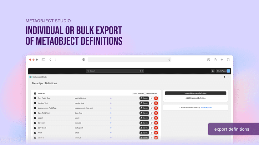 Indivual or Bulk Export of Metaobject Definition