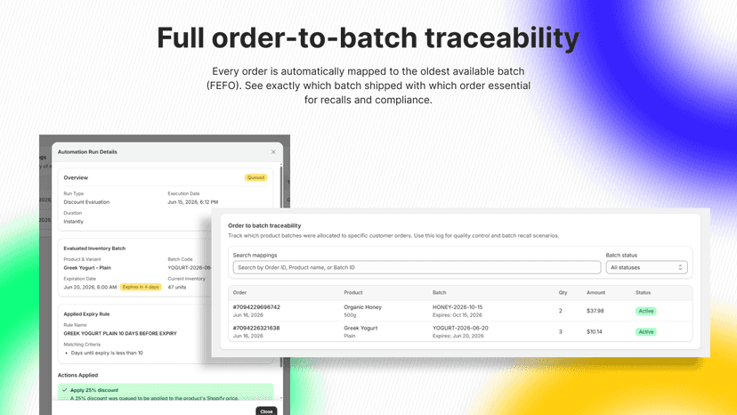Order-to-batch traceability and automation run details