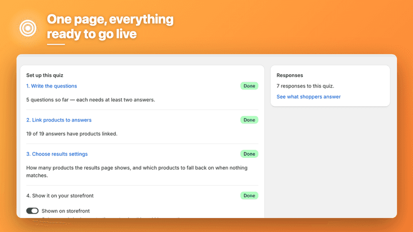Guided setup checklist takes the quiz live in minutes