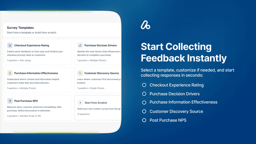 Survey templates available inside the app dashboard