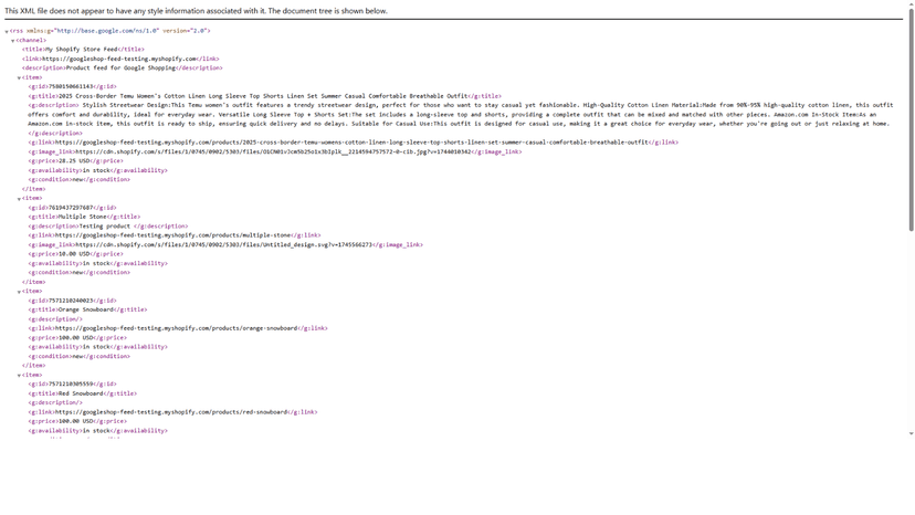 Your product feed is live in Google XML format—ready to use!