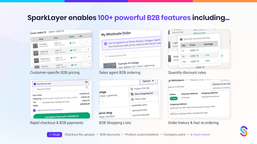SparkLayer enables powerful B2B features on your Shopify store