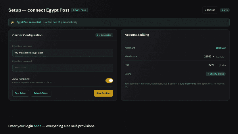 Orders list with Egypt Post tracking numbers and delivery status