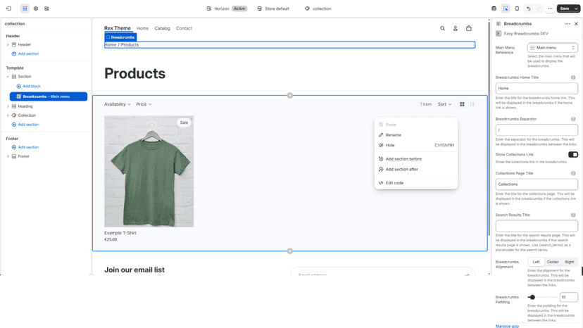 Easy Breadcrumbs - Block Extension Settings