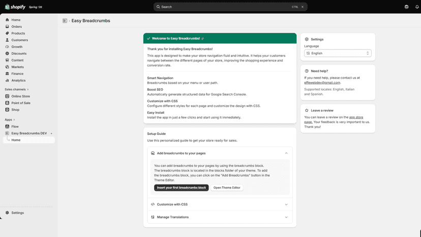 Easy Breadcrumbs - App Dashboard