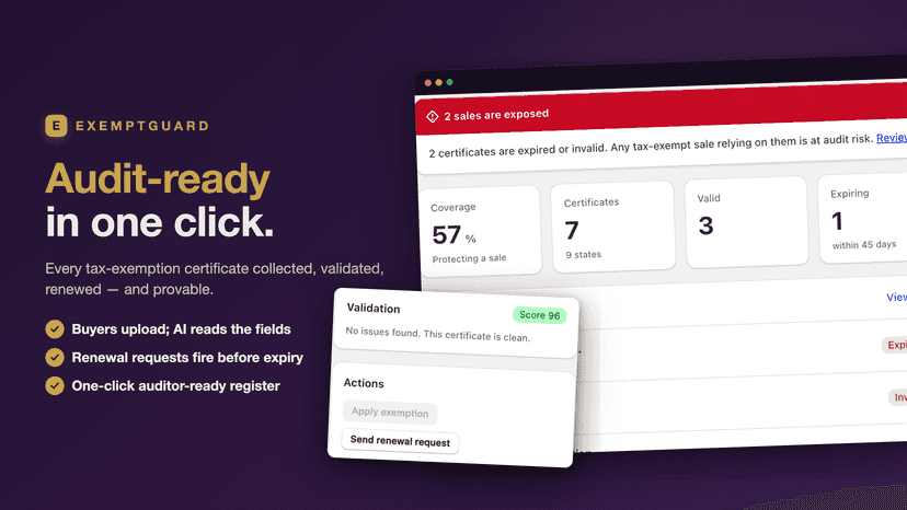Audit-ready tax exemption certificates in one click