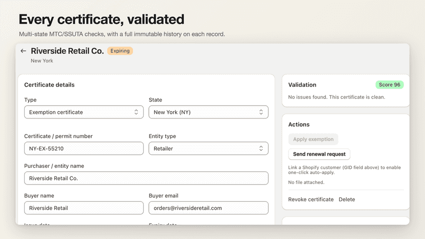 Certificate: OCR fields, validation and audit trail
