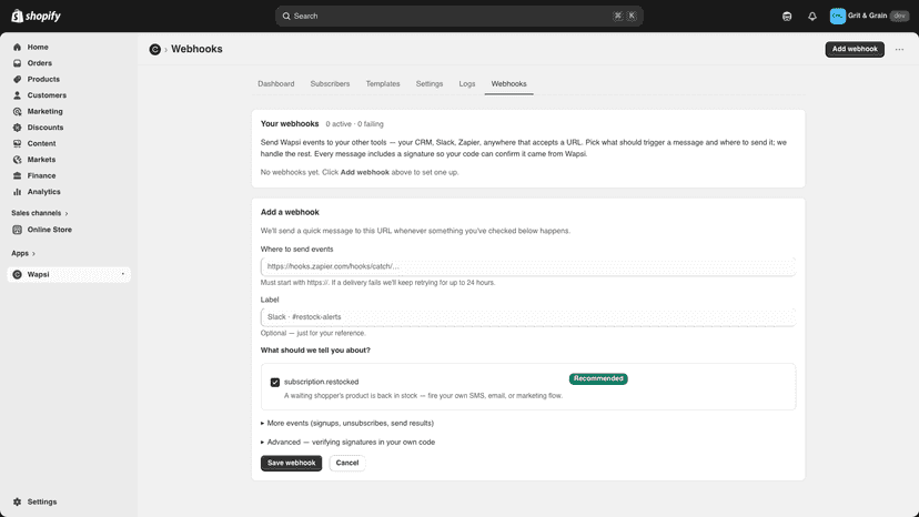 setup webhooks for 3rd party integration