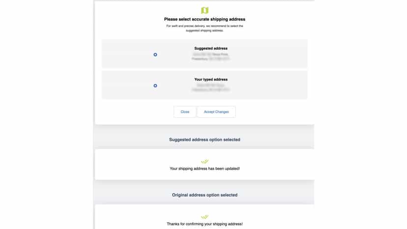 Address Validator Message Screen