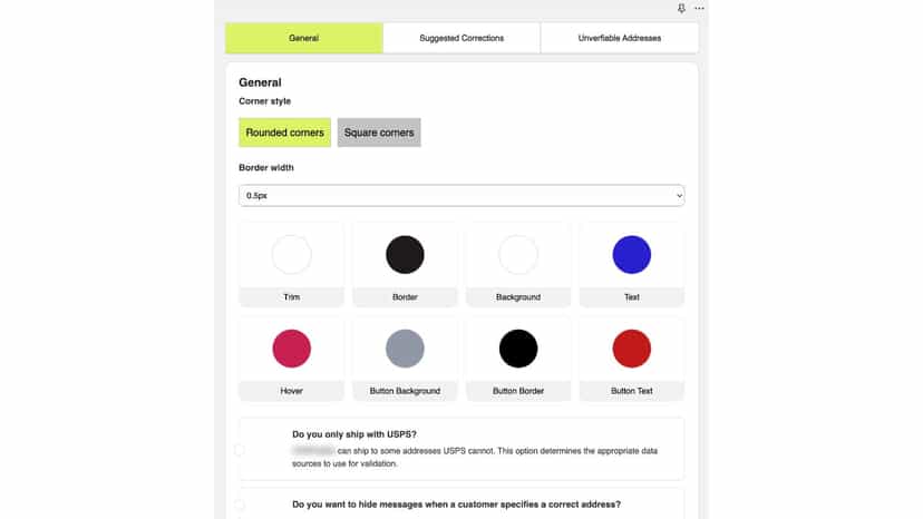 Address Validator Customisation Screen