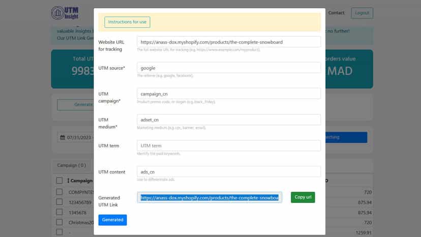 UTM generated link