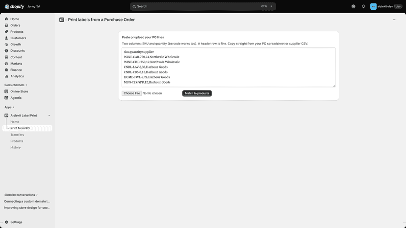 Paste your PO lines straight from a supplier CSV.