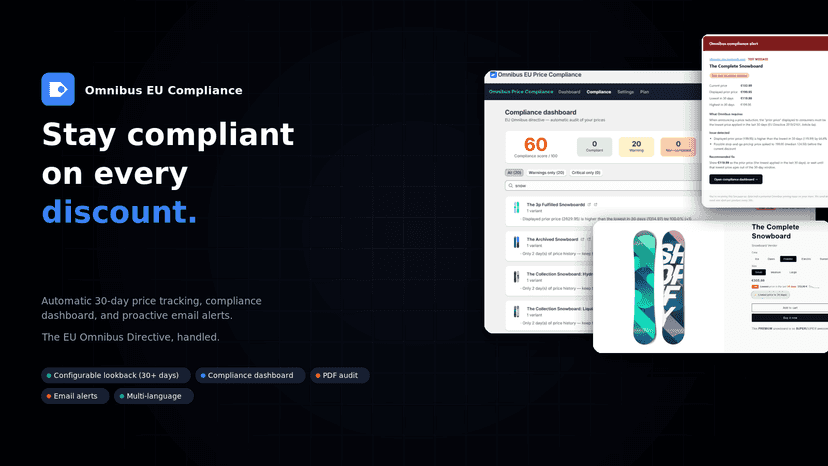 Omnibus EU Compliance: dashboard, label and email alert preview