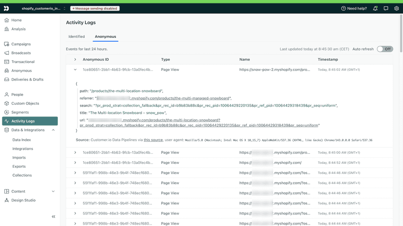 customer_io anonymous events of non-logged persons in Shopify