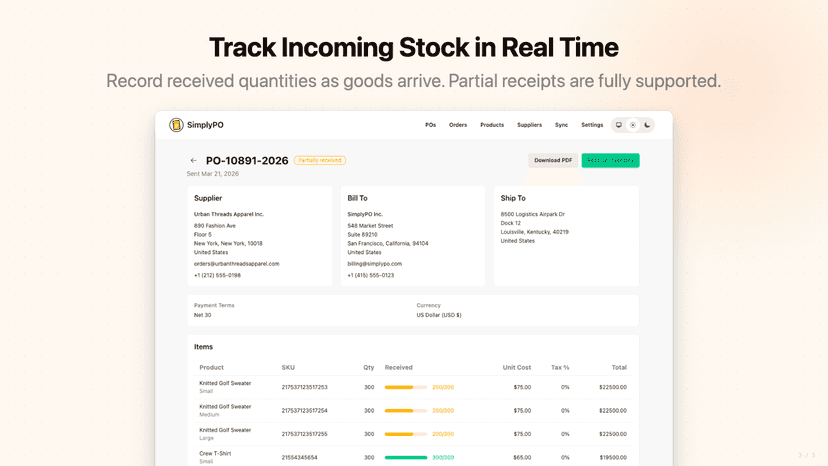 Receive inventory