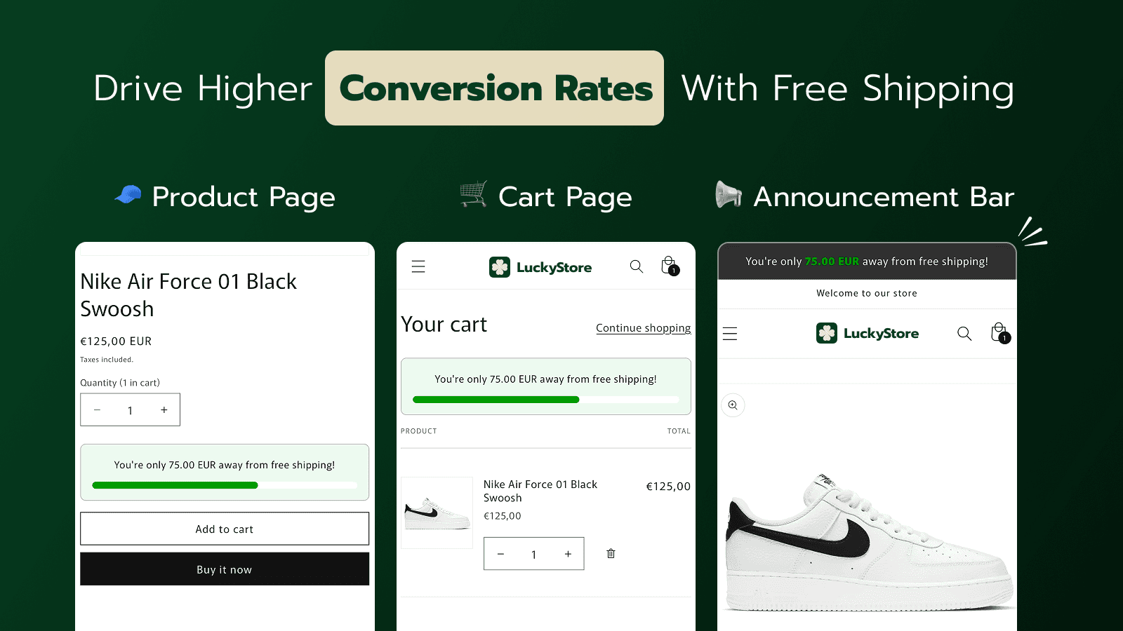 product page, cart page, announcement bar AOV booster bar