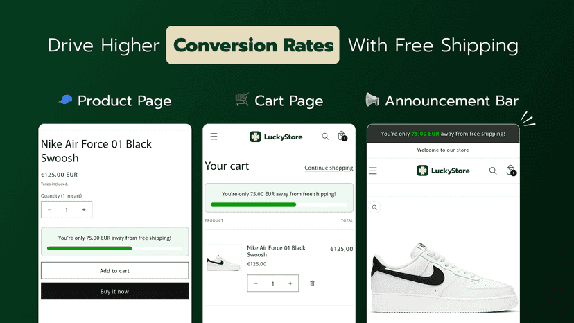 product page, cart page, announcement bar AOV booster bar