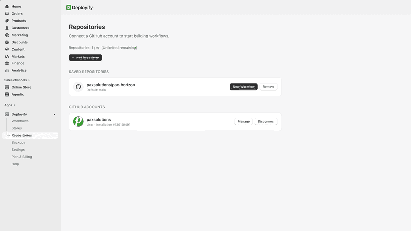 Pax Solutions theme deploy add repo